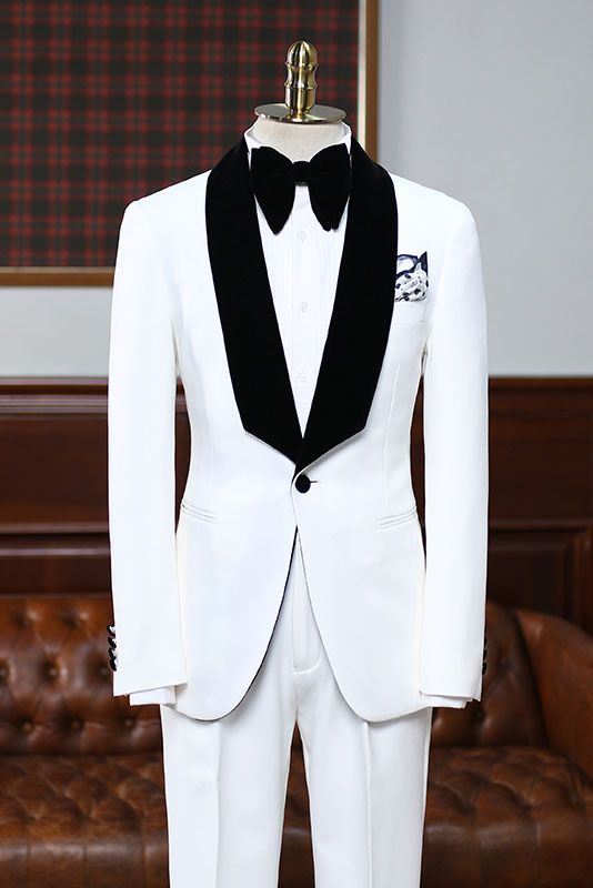 Gorgeous White Easy Fit Bespoke Wedding Suit for Bridegrooms by Aries-BallBride