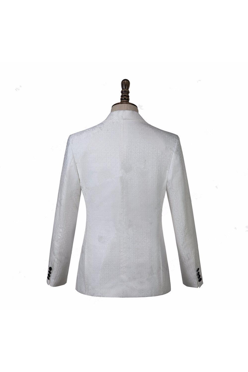 Gorgeous White Knitted Button Tuxedo With Shawl Lapel for Weddings-BallBride