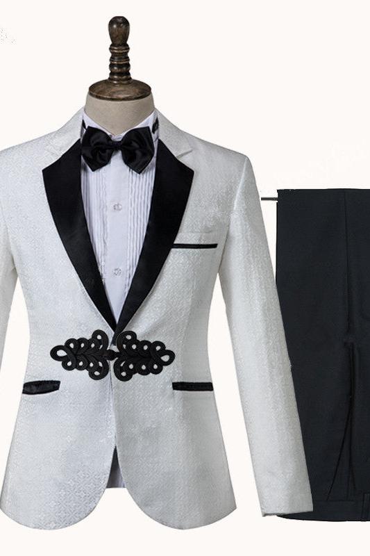 Gorgeous White Knitted Button Tuxedo With Shawl Lapel for Weddings-BallBride