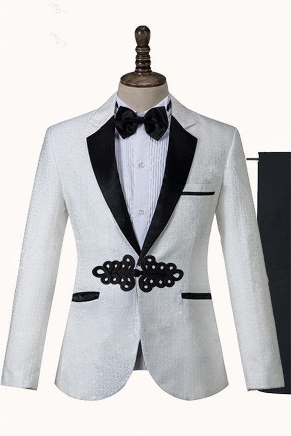 Gorgeous White Knitted Button Tuxedo With Shawl Lapel for Weddings-BallBride