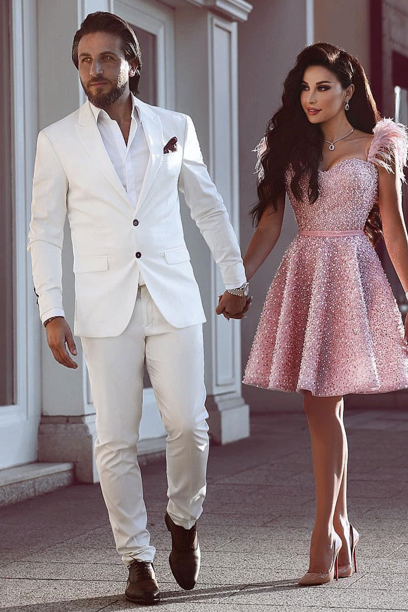 Gorgeous White Mans Men's Wears Short Fit Dinner Suits-BallBride
