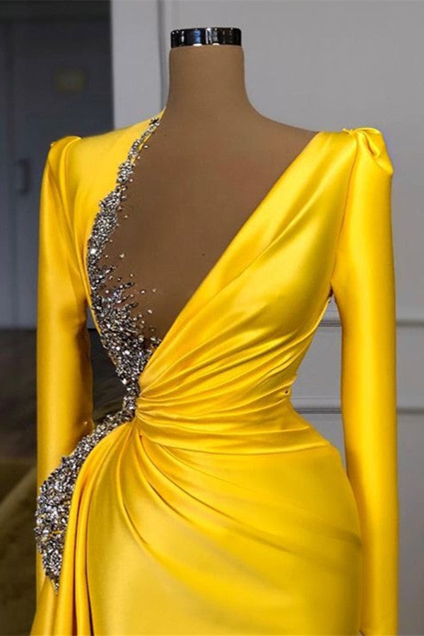 Gorgeous Yellow Prom Dress with Beads and Sequins-BallBride