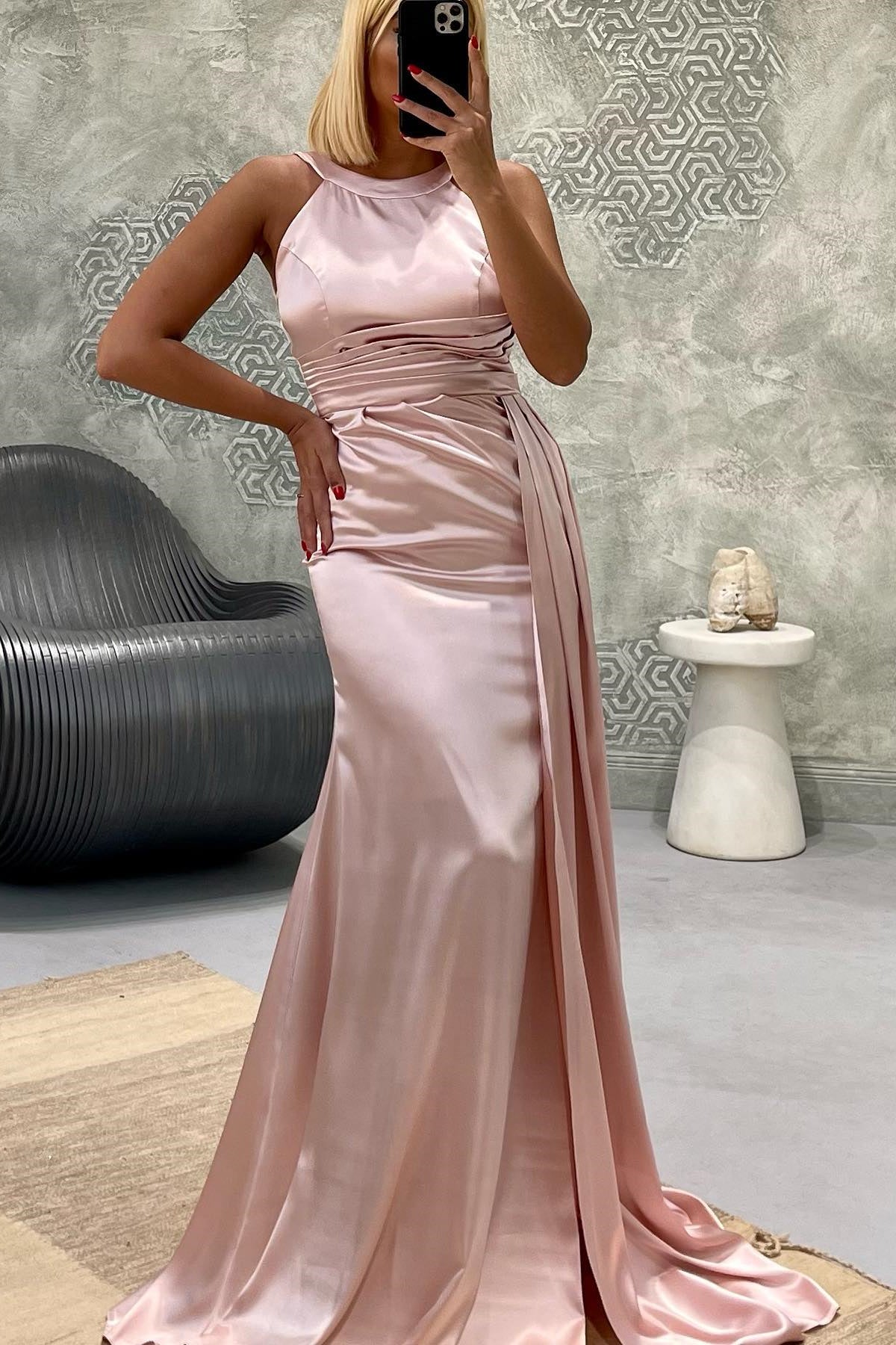 GorgeousJewel Strapless Mermaid Long Prom Dress with Pleated Detail-BallBride
