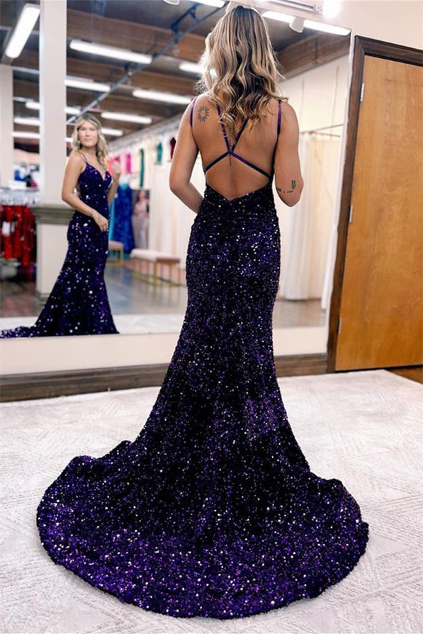 Grad Party Ready: Blue Mermaid Evening Dress with Red & Black Open Back-BallBride