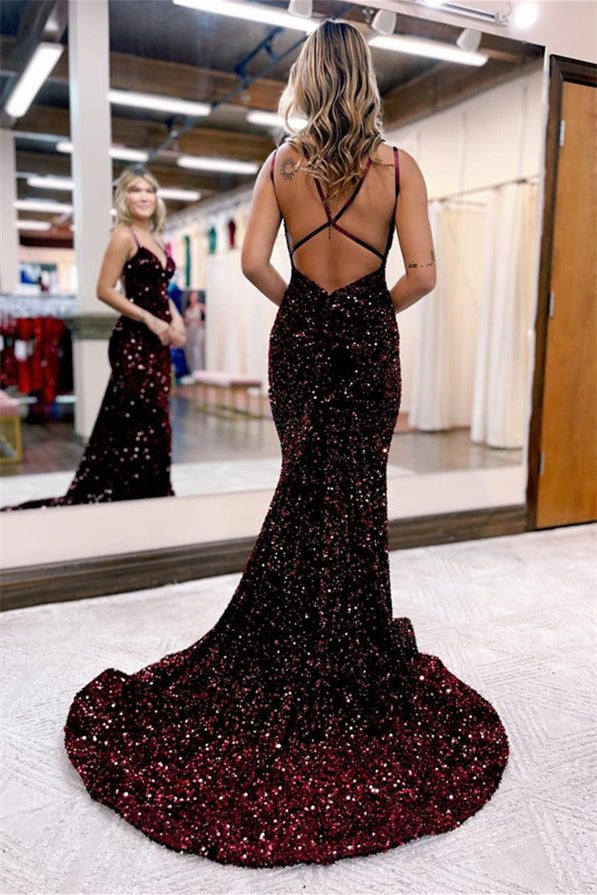 Grad Party Ready: Blue Mermaid Evening Dress with Red & Black Open Back-BallBride