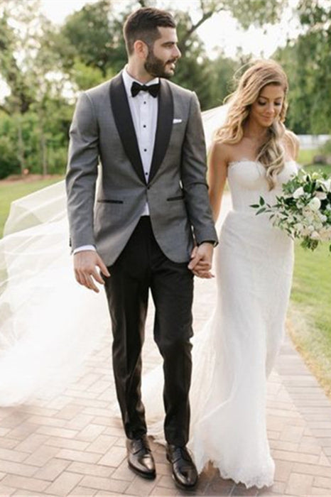 Gray Lapel Shawl Wedding Suit for Men-BallBride