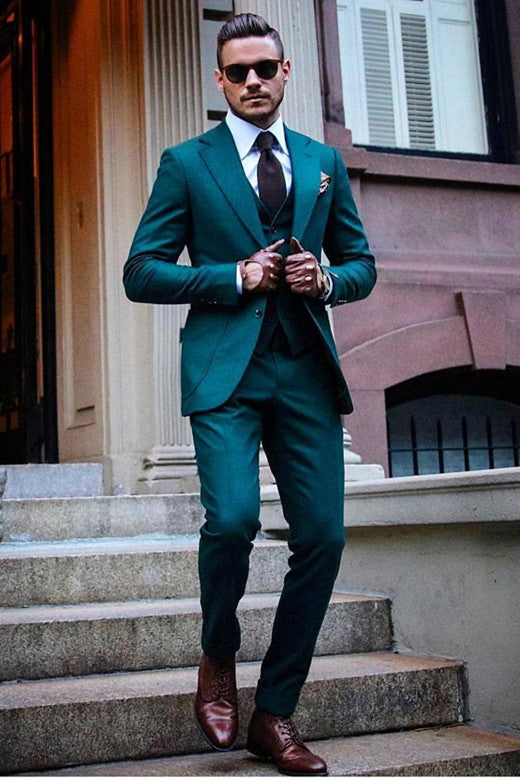 Green Notched Lapel Three-Piece Reception Suit for Groom-BallBride