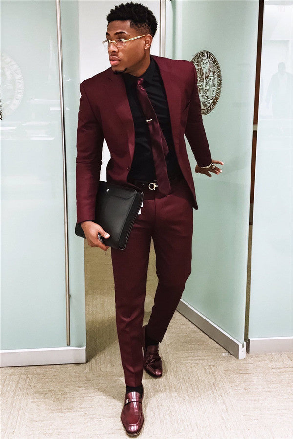 Groom Prom Suits - Elegant Dinner One Button Burgundy-BallBride