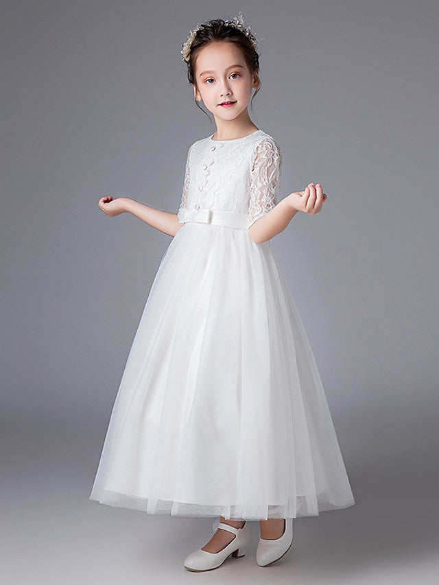 Half Sleeve Jewel Neck Flower Girl Dresses with Lace for Princesses-BallBride