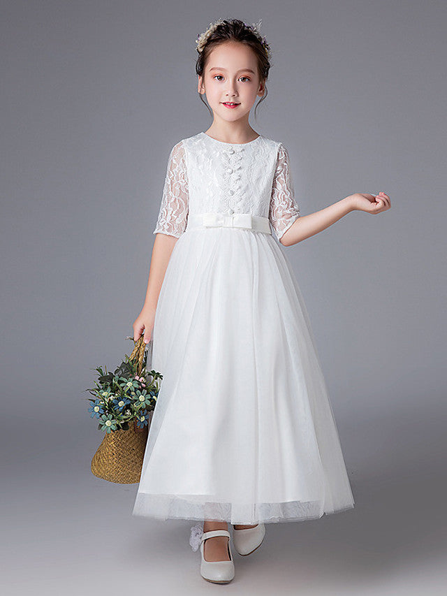 Half Sleeve Jewel Neck Flower Girl Dresses with Lace for Princesses-BallBride