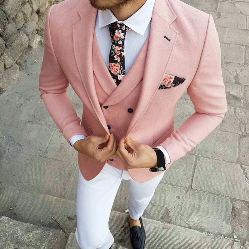 Handsome 3 Piece Best Prom Suit for Man - Pink Notched Lapel-BallBride