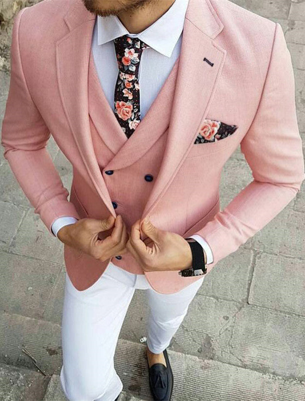 Handsome 3 Piece Best Prom Suit for Man - Pink Notched Lapel-BallBride