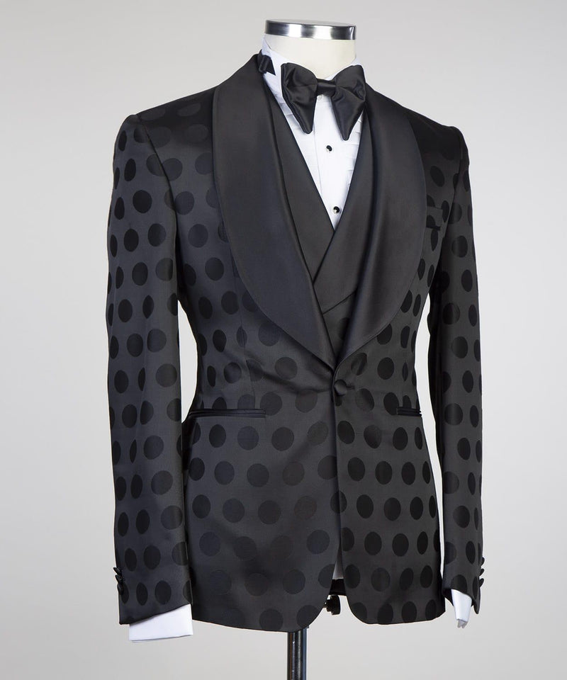 Handsome 3-Piece Formal Suit with Shawl Lapel & Black Pattern for Prom-BallBride