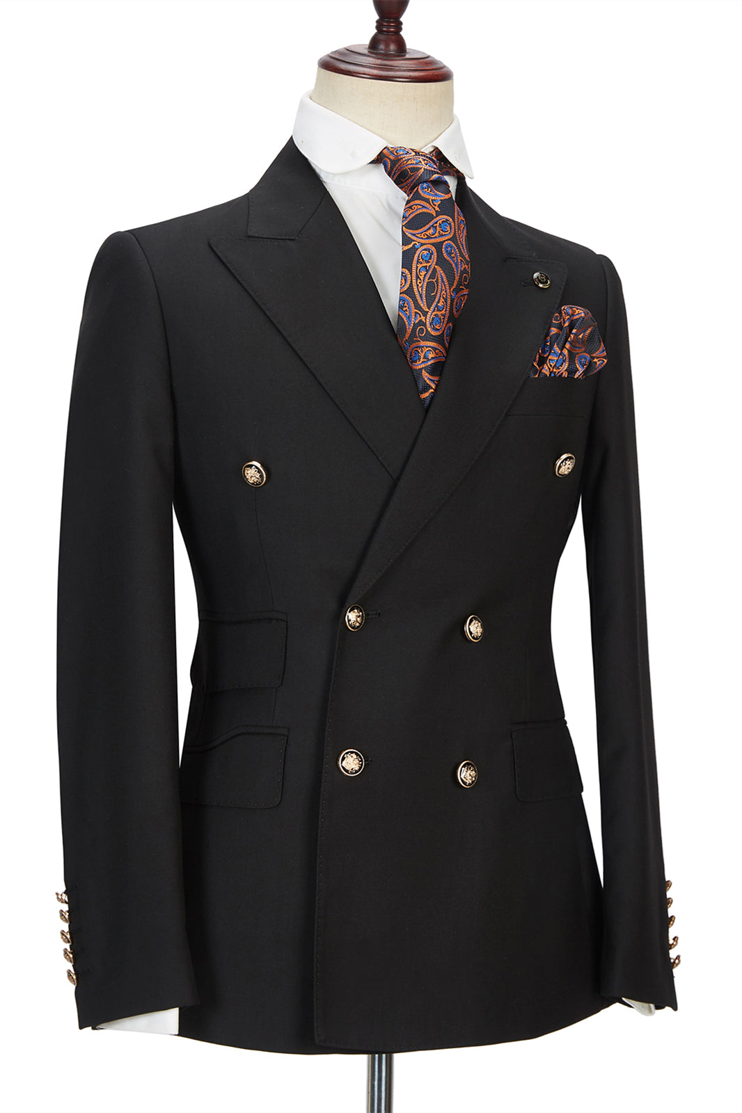 Handsome Black Wedding Suit For Groom with Double Breasted Peak Lapel-BallBride