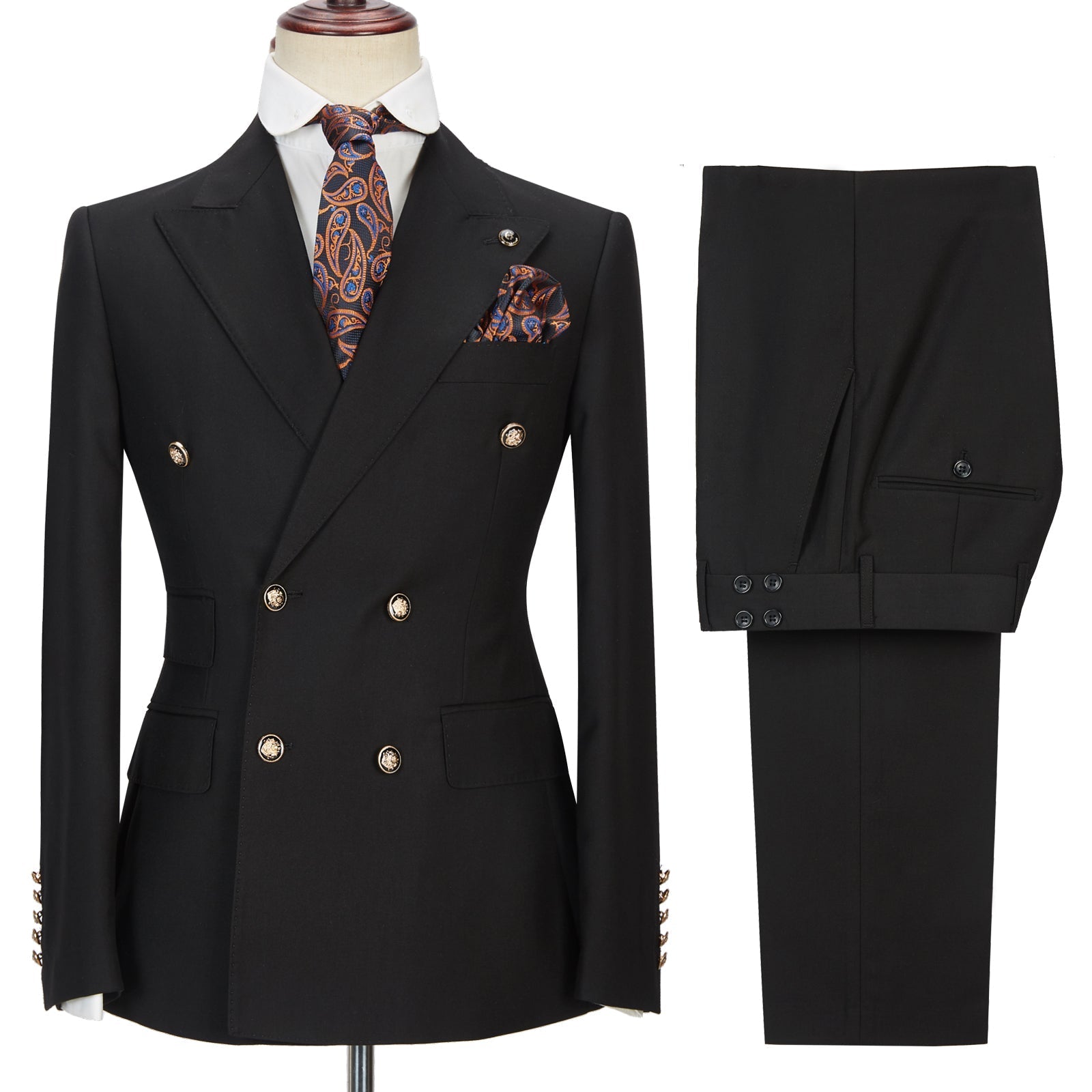 Handsome Black Wedding Suit For Groom with Double Breasted Peak Lapel-BallBride