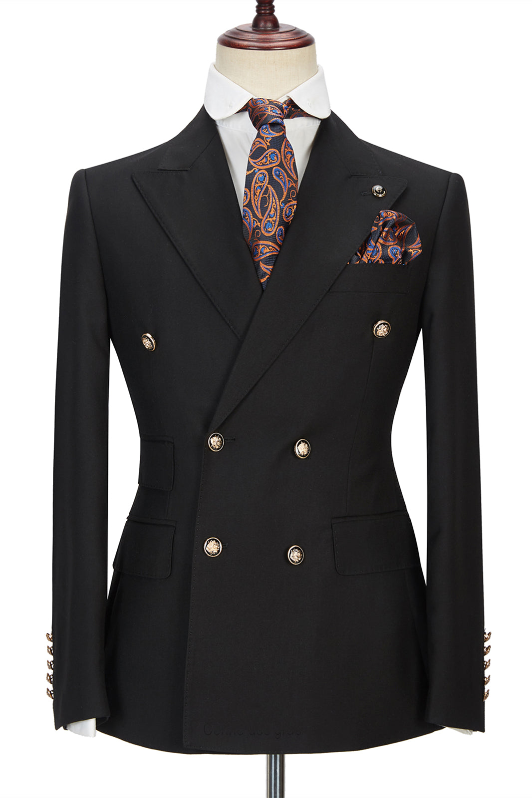 Handsome Black Wedding Suit For Groom with Double Breasted Peak Lapel-BallBride