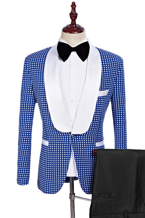 Handsome Blue One Button Shawl Lapel Wedding Suit for Men-BallBride