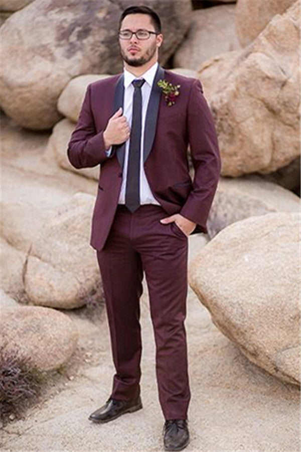 Handsome Burgundy Groom Suit | Slim Fit Wedding Suits for Best Men Tuxedos-BallBride