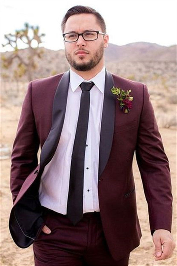 Handsome Burgundy Groom Suit | Slim Fit Wedding Suits for Best Men Tuxedos-BallBride