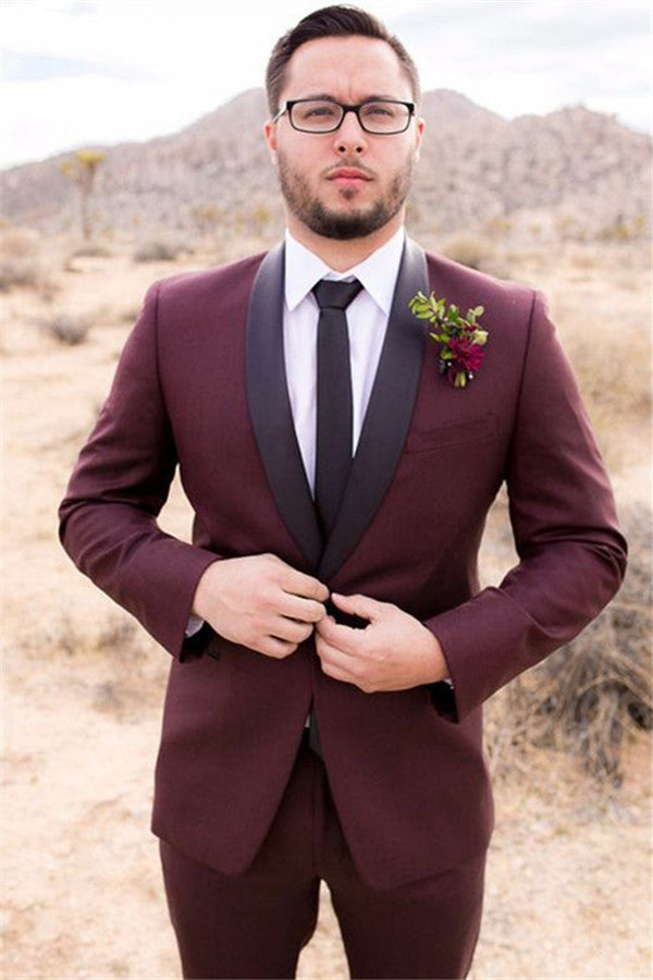 Handsome Burgundy Groom Suit | Slim Fit Wedding Suits for Best Men Tuxedos-BallBride