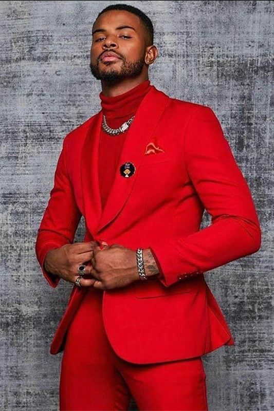 Handsome One Button Prom Outfit for Men - Red with Shawl Lapel-BallBride
