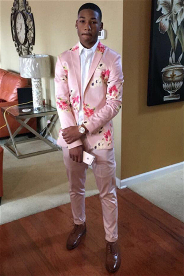 Handsome Pink Groom & Groomsmen Suits with Flower Prints-BallBride