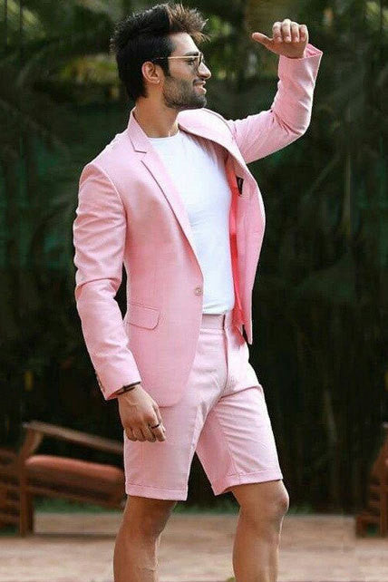 Handsome Pink Wedding Tuxedo With Notched Lapel & One Button-BallBride