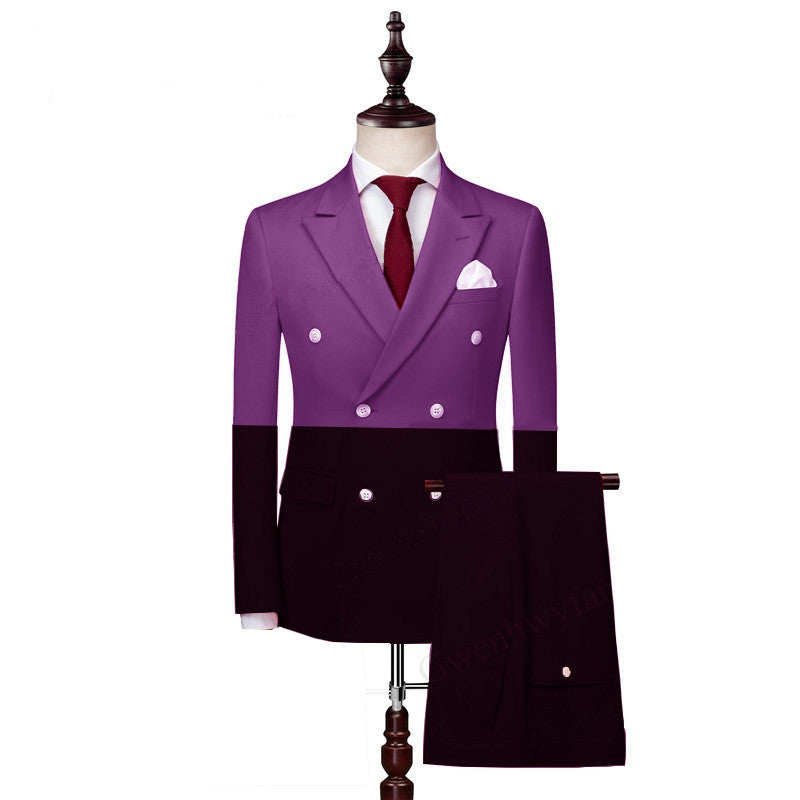 Handsome Purple & Black Double Breasted Marriage Suit with Peaked Lapel-BallBride