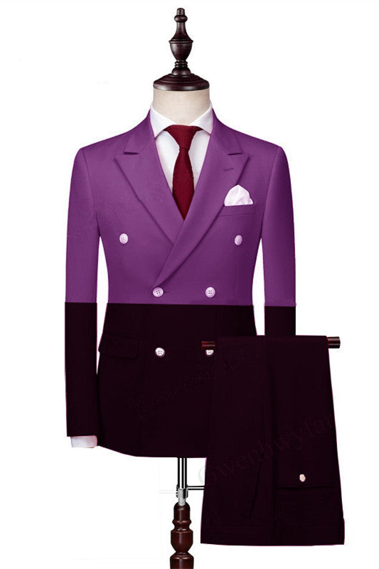 Handsome Purple & Black Double Breasted Marriage Suit with Peaked Lapel-BallBride