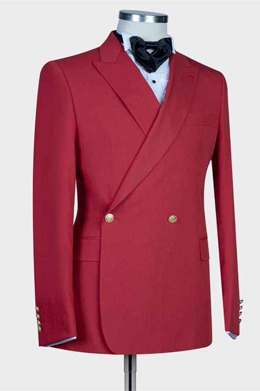 Handsome Red Peaked Lapel Summer Wedding Suit for Groom-BallBride