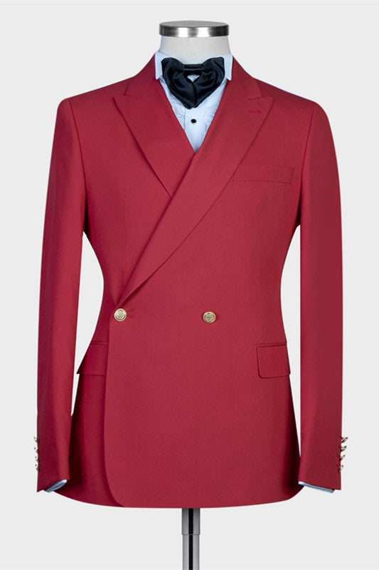 Handsome Red Peaked Lapel Summer Wedding Suit for Groom-BallBride