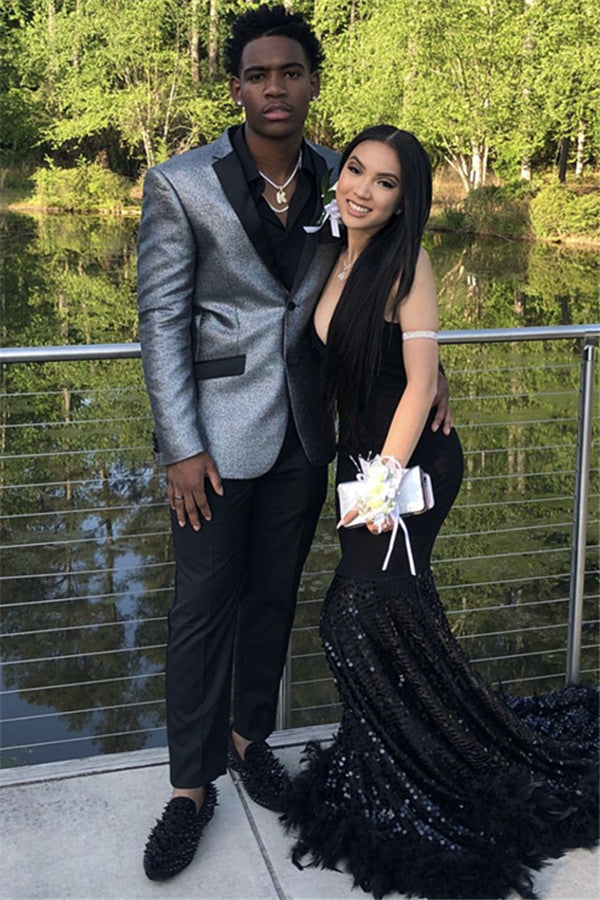 Handsome Silver Sequins Prom Suit For Man - Notch Lapel-BallBride