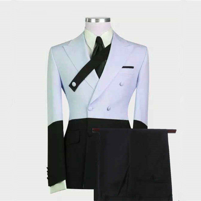 Handsome Sky Blue Slim Fit Wedding Suit for Groom with Peaked Lapel-BallBride
