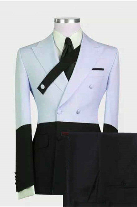 Handsome Sky Blue Slim Fit Wedding Suit for Groom with Peaked Lapel-BallBride