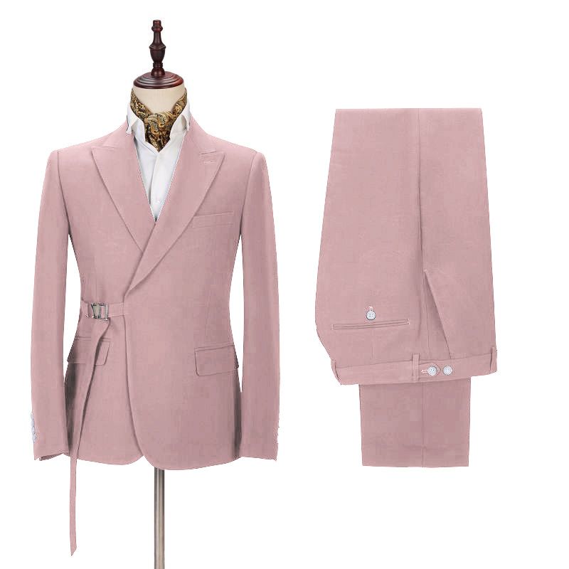Handsome Wedding Suits for Groom and Groomsmen Pink with Buckle Button-BallBride