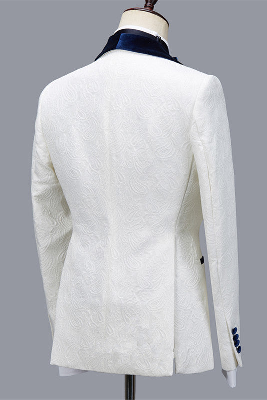 Handsome White Jacquard Shawl Lapel Men's Suit for Wedding Prom - Quincy-BallBride