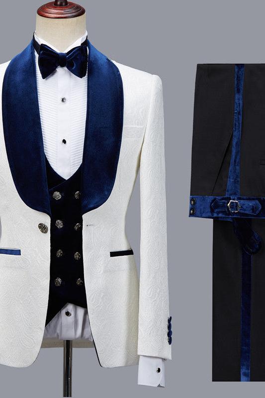 Handsome White Jacquard Shawl Lapel Men's Suit for Wedding Prom - Quincy-BallBride