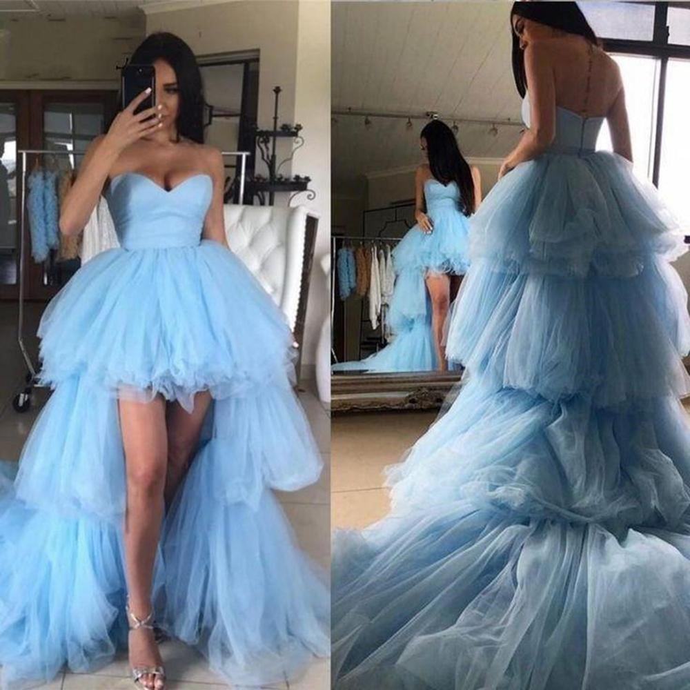 High Low A-line Sweetheart Tulle Formal Prom Dresses-BallBride