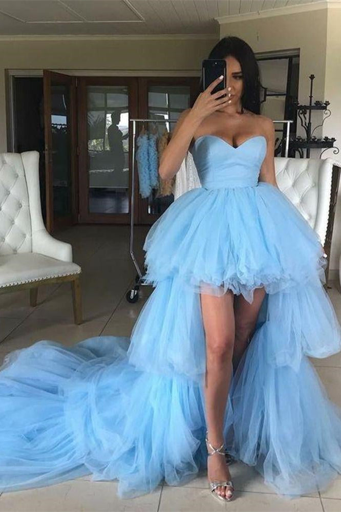 High Low A-line Sweetheart Tulle Formal Prom Dresses-BallBride
