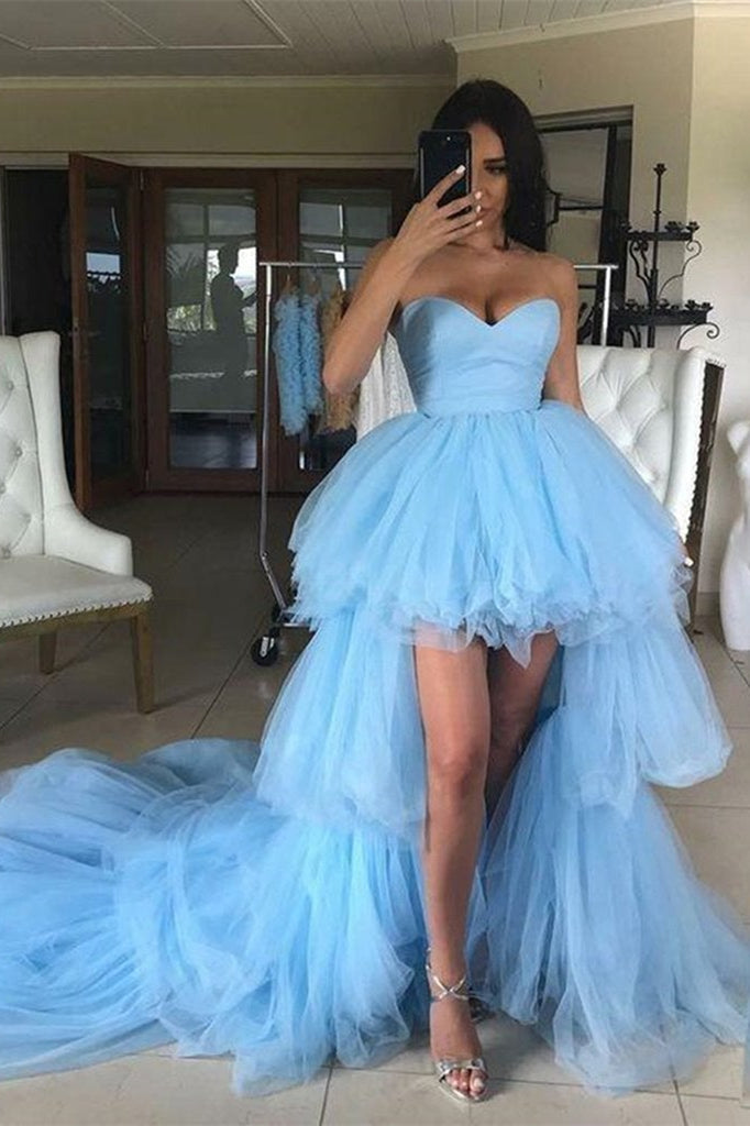 High Low A-line Sweetheart Tulle Formal Prom Dresses-BallBride