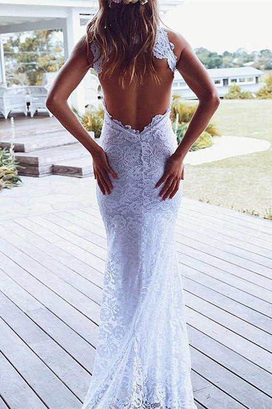 High Neck Lace Summer Beach Wedding Dress for Hot Days-BallBride