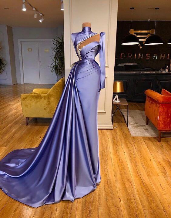 High Neck Long Sleeves Prom Dress with Beadings and Ruffles-BallBride