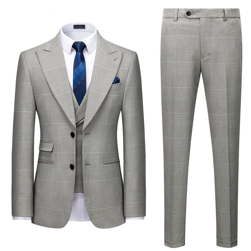 High Quality Gray Peaked Lapel Plaid Tuxedo Suit for Prom-BallBride