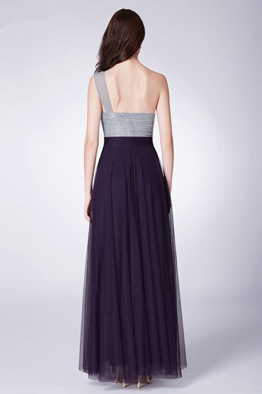 Hot Sale One Shoulder Sequins Long Tulle Prom Dress-BallBride