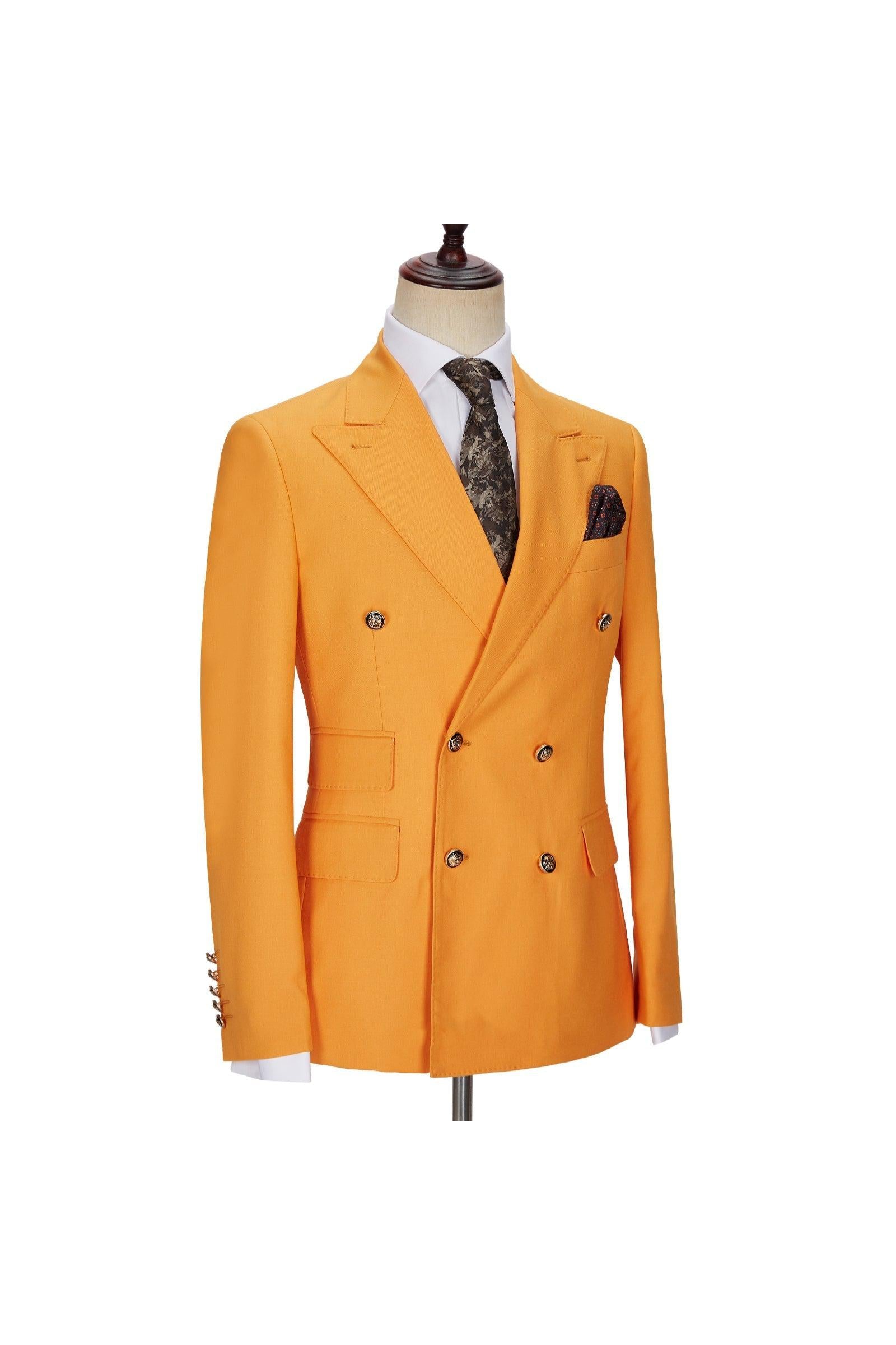 Hot Sale Orange Men Suits by Benjamin - Double Breasted Peaked Lapel-BallBride