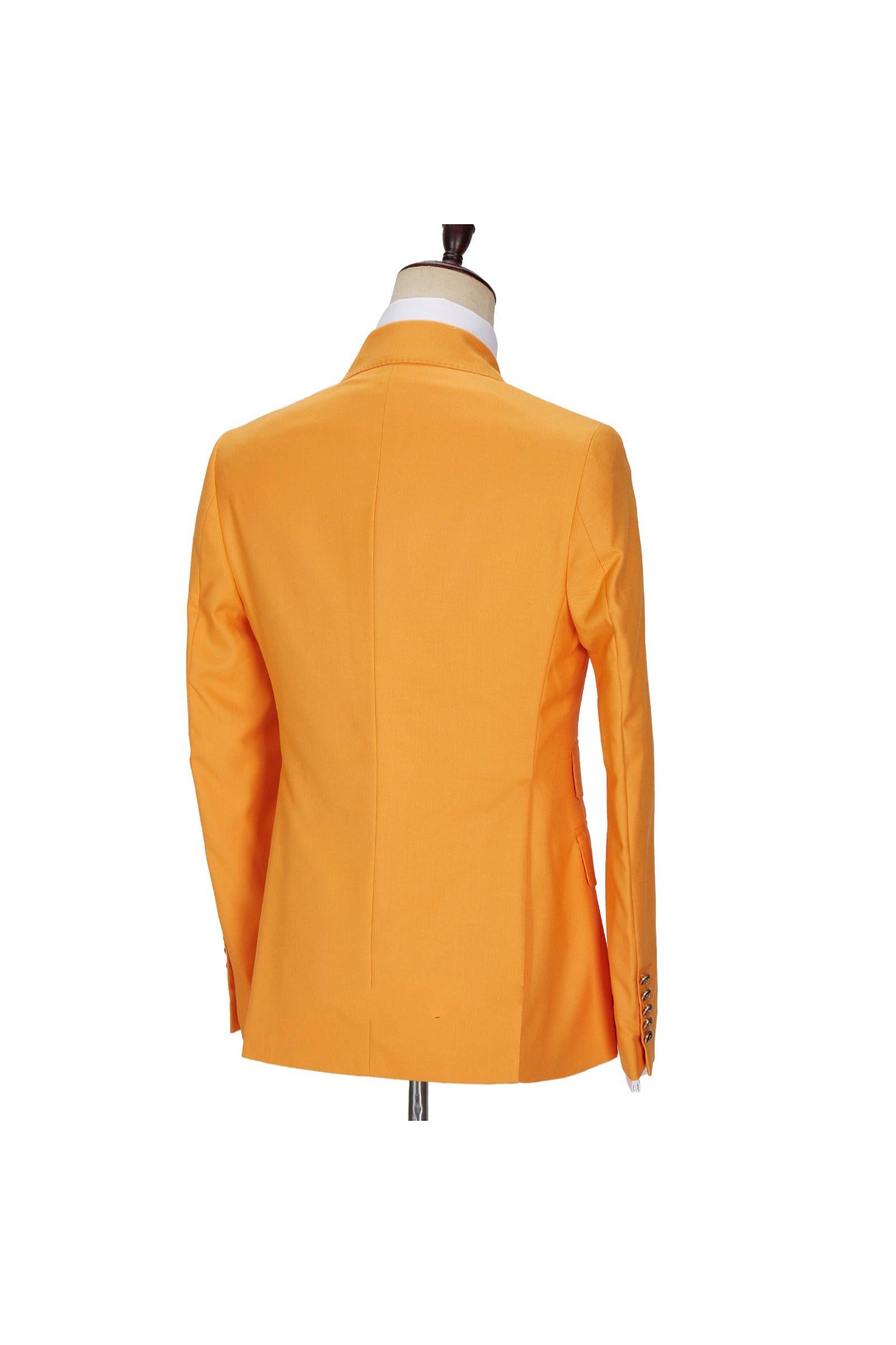 Hot Sale Orange Men Suits by Benjamin - Double Breasted Peaked Lapel-BallBride