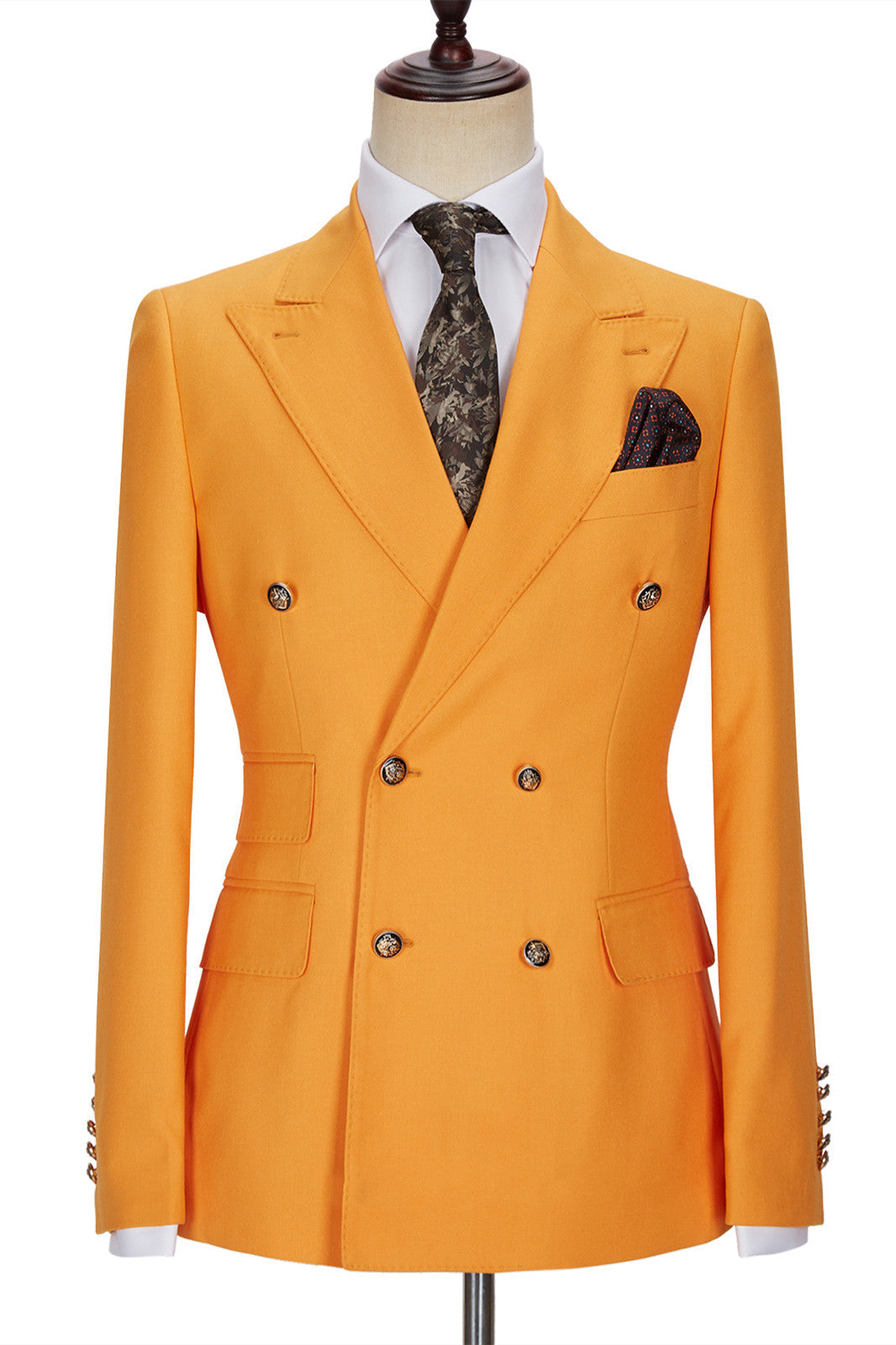 Hot Sale Orange Men Suits by Benjamin - Double Breasted Peaked Lapel-BallBride