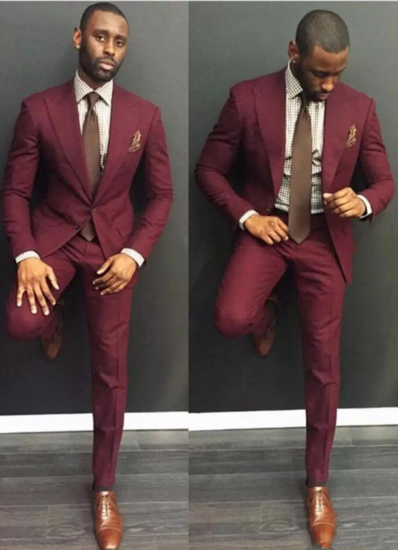 Hot Selling Burgundy Party Chic Prom Suit With Peaked Lapel-BallBride