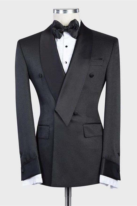 Isaias Black Double Breasted Shawl Lapel Men Suit for Weddings-BallBride
