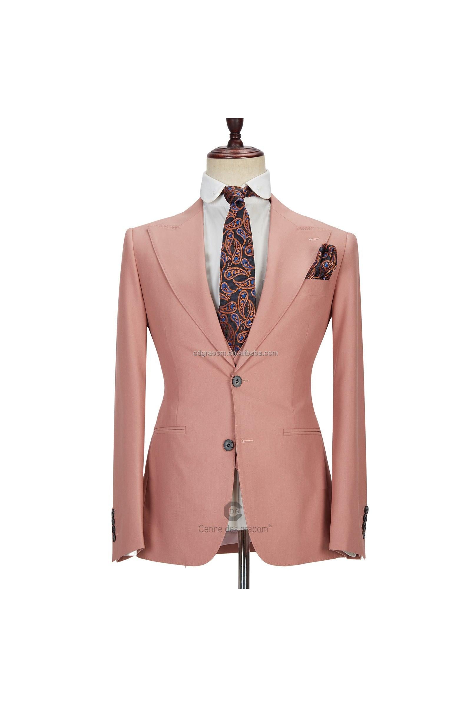 Ivan Three Pieces Coral Pink Two Buttons Peak Lapel Men's Suit-BallBride